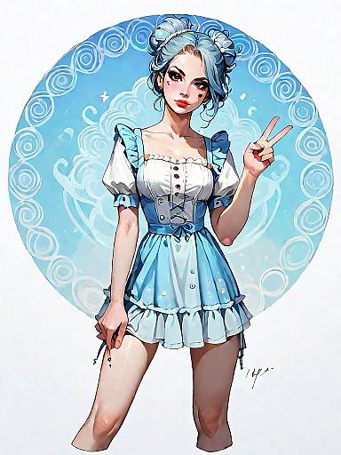 Young Woman in Light Blue Wrap-Style Mini Dress