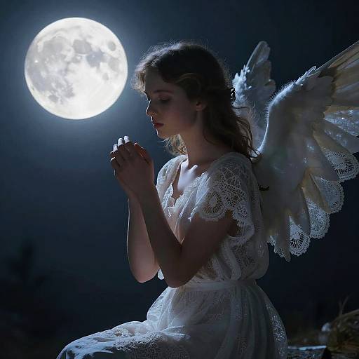 Ethereal Serene Angel in Moonlight