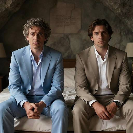 Dimly Lit Cave with Suited Men