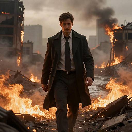 Apocalyptic Journey Through Fiery Cityscape