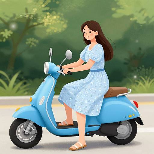 Young Woman on Vintage Scooter