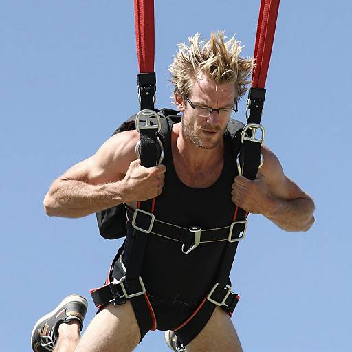 Focused Climber in Skydiving Harness