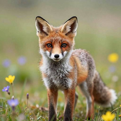 Playful Fox Cub in Spring Meadow