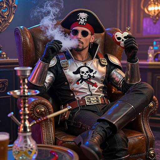 Futuristic Mecha Pirate in Lounge