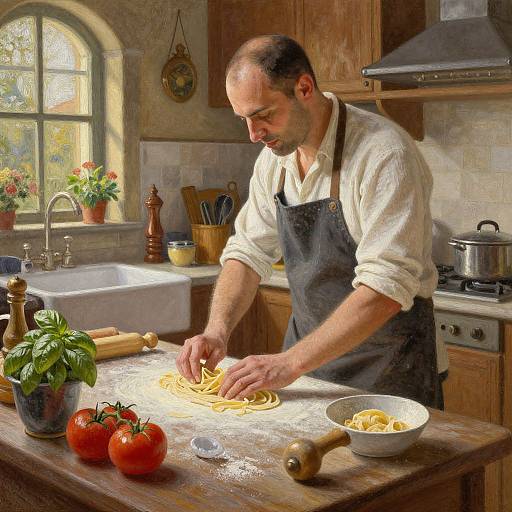Bald Italian Chef Cooking Rustic Pasta