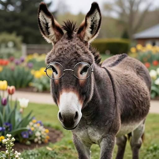 Donkey Wearing Round Glasses in Garden