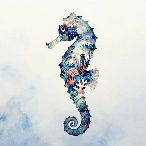 Seahorse Silhouette with Coral Garden