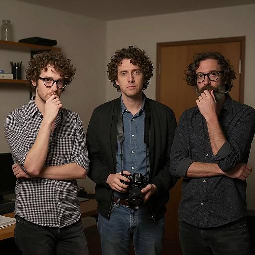 Three Men in a Dimly Lit Room