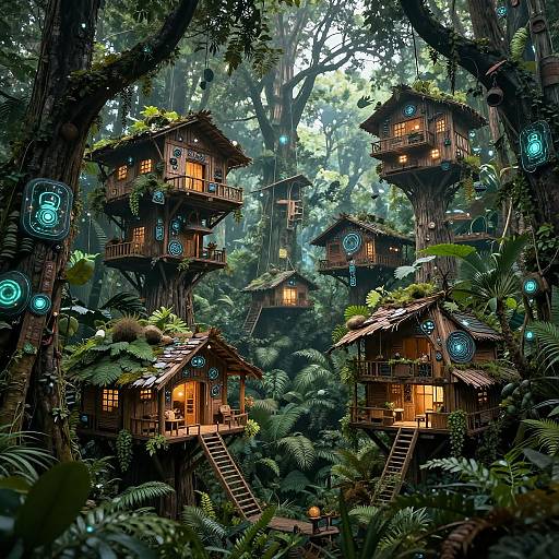 Mystical Forestpunk Village in Tree Canopies
