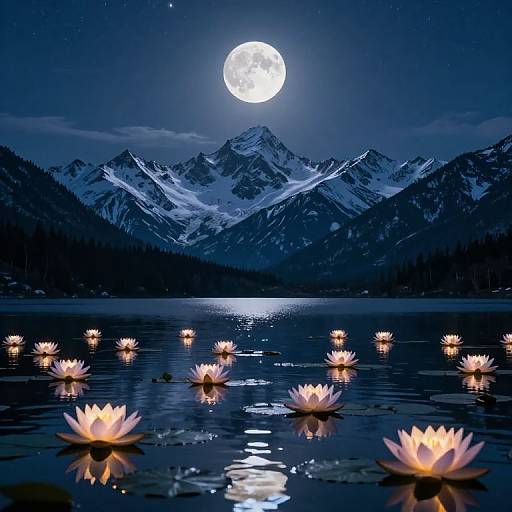 Moonlit Mountains with Luminous Lotus