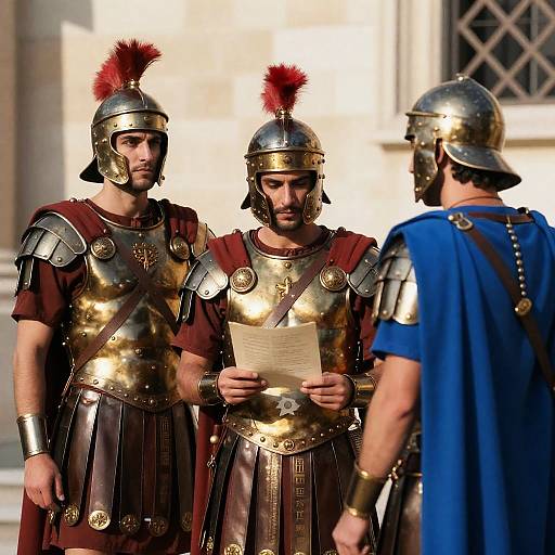 Three Roman Soldiers in Detailed Armor