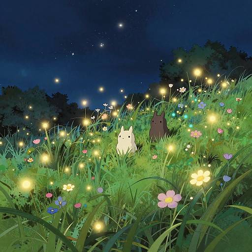 Ghibli-Inspired Mystical Meadow Night