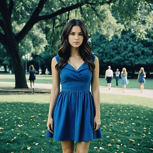 Woman in Blue Dress in Park