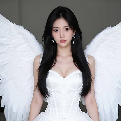 Woman in Angel Costume with White Wings
