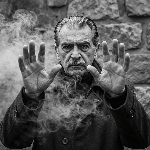Intense Elderly Man in Smoke Portrait