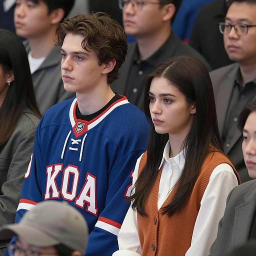 Crowd Portrait of Serious Young Couple