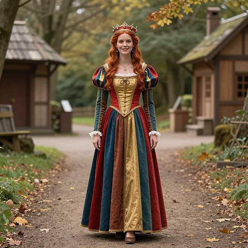 Red-Haired Woman in Medieval Gown with Crown