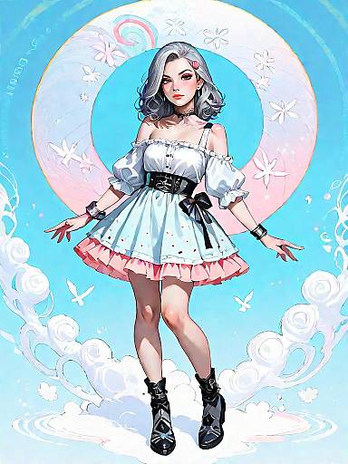 Stylish Woman in White Dress with Pink Accents