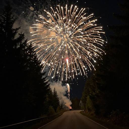 Festive Fireworks Over Forest Road