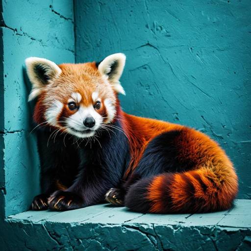 Shy Red Panda in Teal and Orange Setting