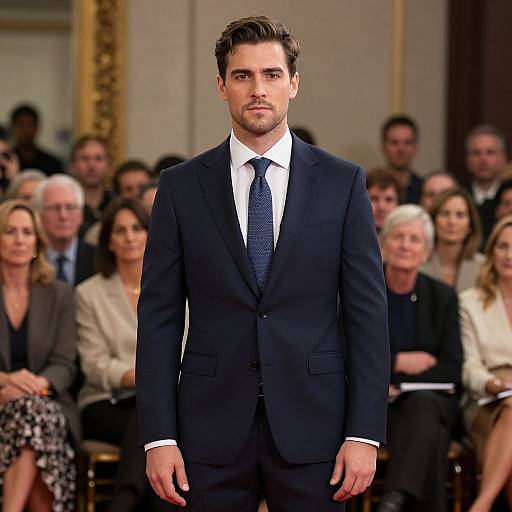 Man in Suit Standing Before Crowd