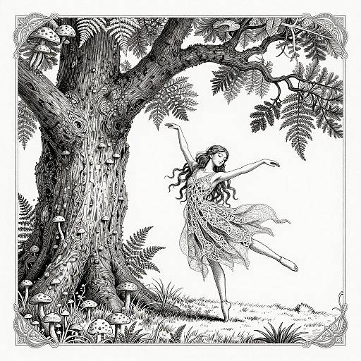 Serene Dryad Dancing Among Oaks