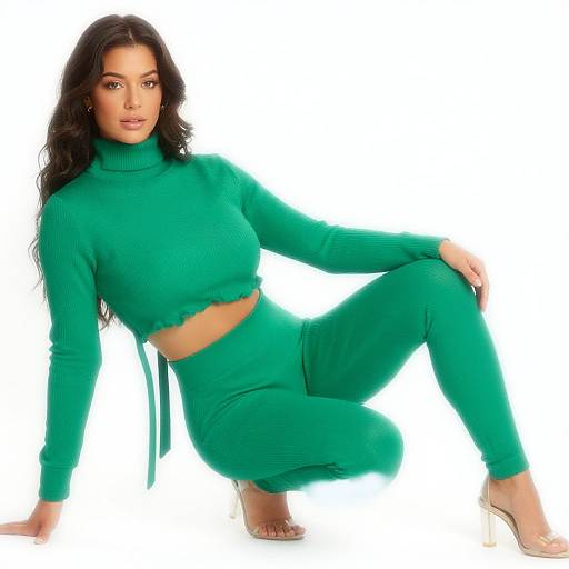 Sexy Woman in Vibrant Green Knit Set