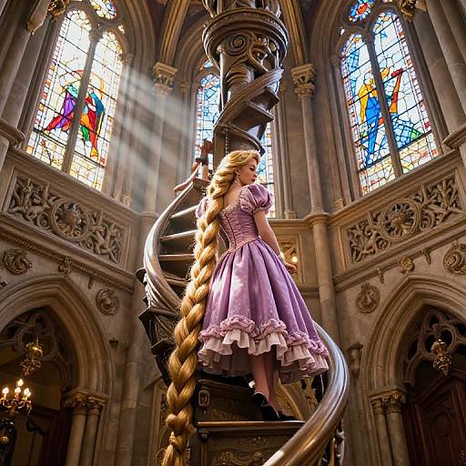 Rapunzel Descends Tower Staircase