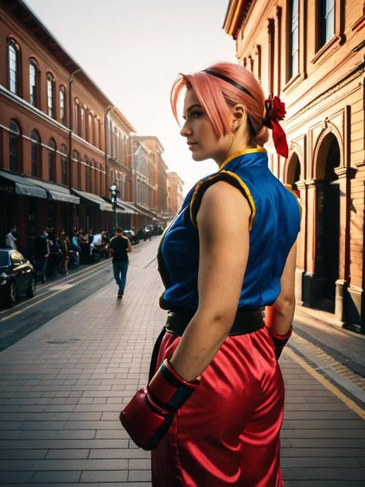 Woman in Rose Street Fighter Cosplay Costume