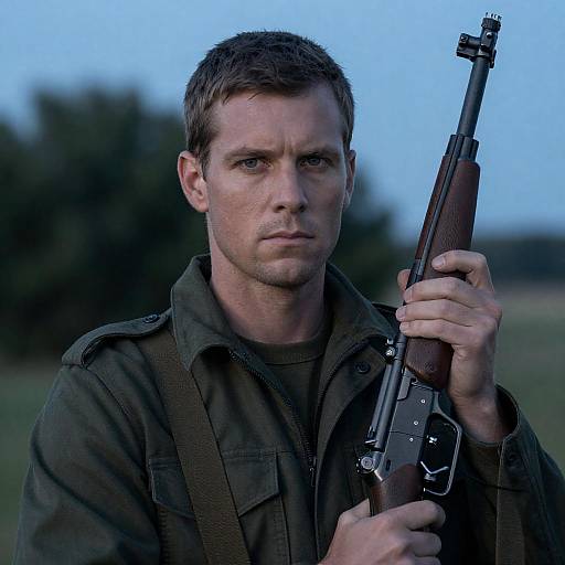 Serious Man with Rifle in Nature