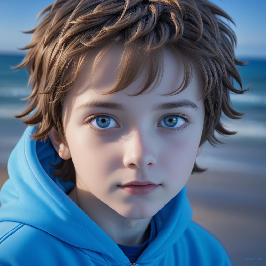 Young Boy in Blue Hoodie Portrait