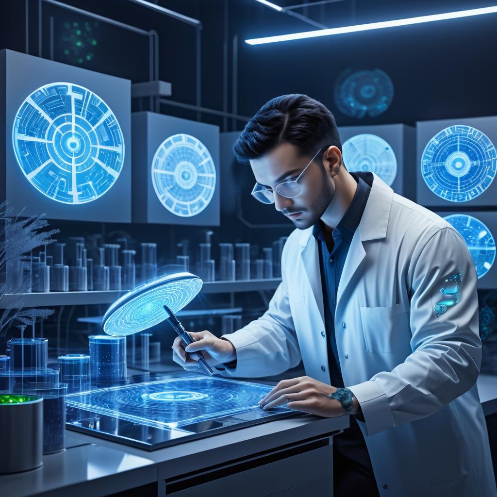 Futuristic Scientist in High-Tech Lab