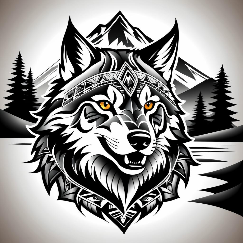 Tribal Wolf Head Tattoo Design Sketch