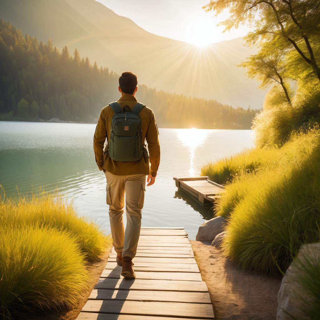 Golden Lakeside Stroll in Cargo Pants