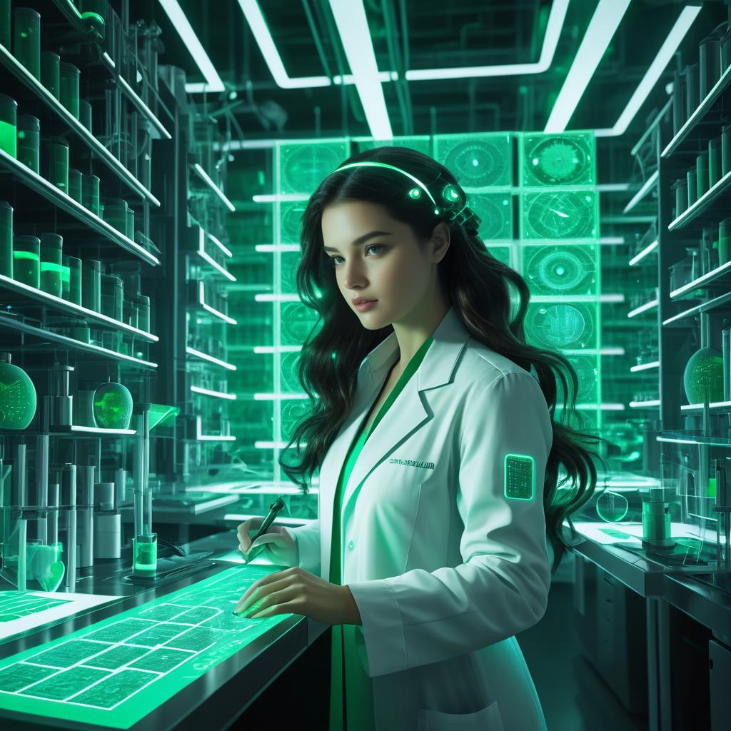 Futuristic Biochemist in High-Tech Lab