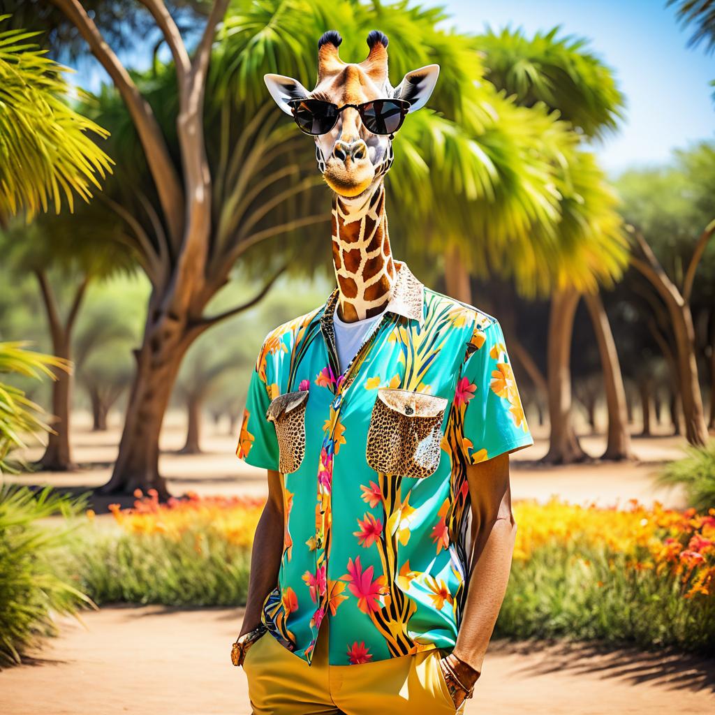 Giraffe in Floral Shirt at Safari Park