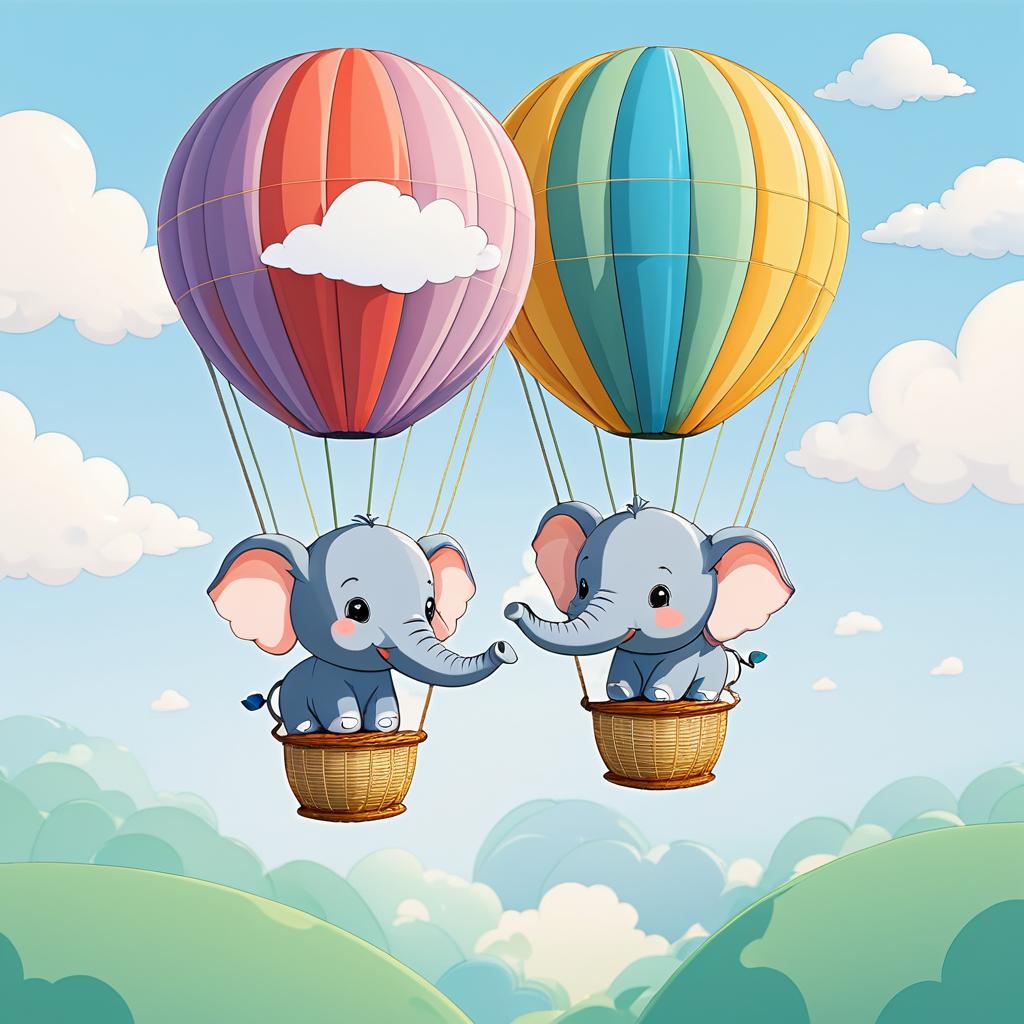 Adorable Elephants in a Balloon Adventure