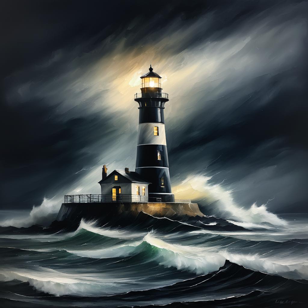 Dramatic Lighthouse in Stormy Seas