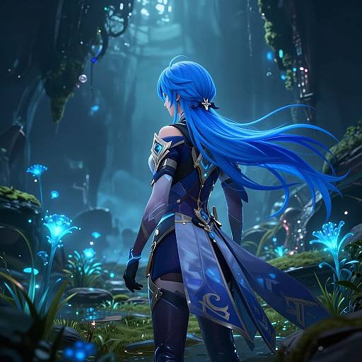 Blue-Haired Explorer in Alien World