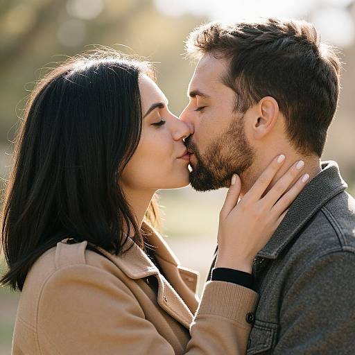 Sunny Close-Up of Loving Couple Kiss