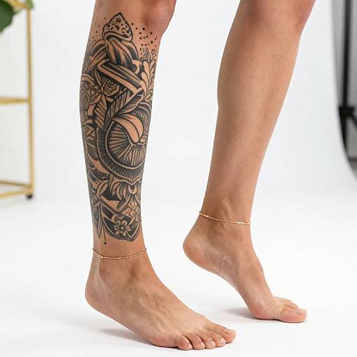 Tattooed Leg with Gold Ankle Bracelet