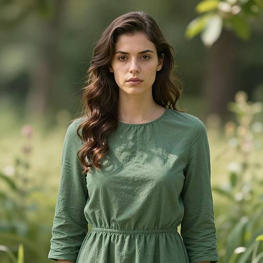 Young Woman in Sage Green Dress Outdoors