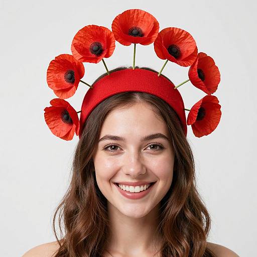 Cheerful Woman with Red Poppy Headdress