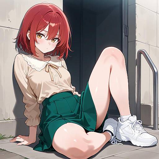 Red-Haired Girl in Green Skirt