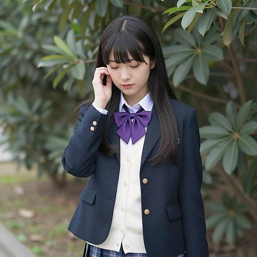 Japanese Schoolgirl in Uniform Outdoors