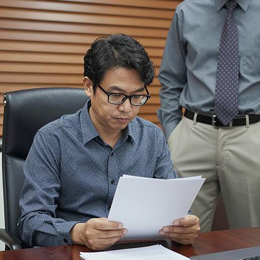 Man Reviewing Documents at Office Desk