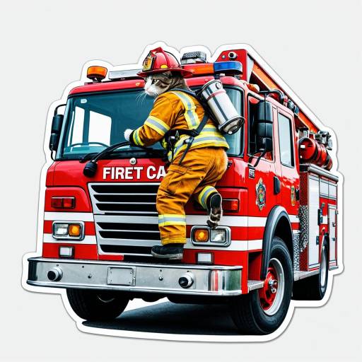 Cat Firefighter Climbing Fire Truck Sticker
