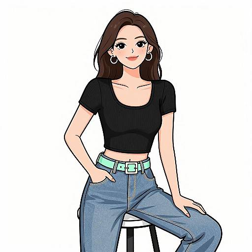 Smiling Woman in Trendy Casual Outfit