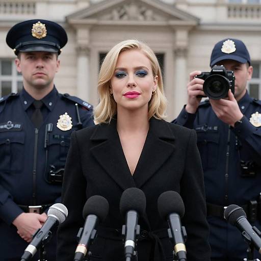 Blonde Woman Surrounded by Police Officers