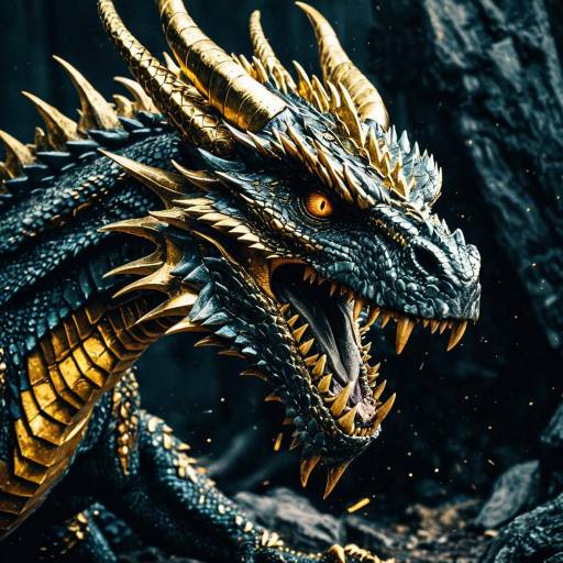 Ferocious Gold and Black Dragon Head